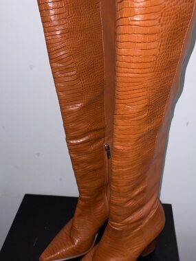 Women's Croc-Embossed Tall Boots in Cognac